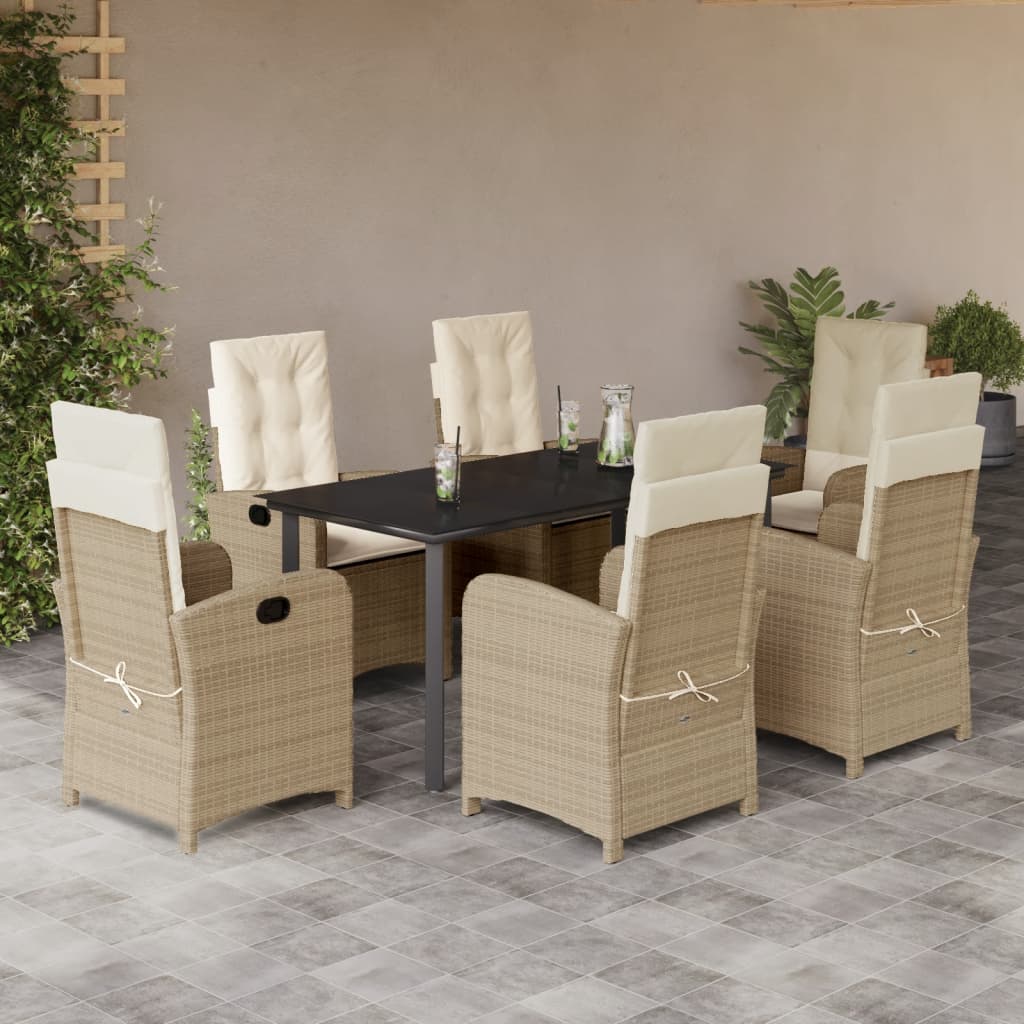 7-dijelni vrtni blagovaonski set od poliratana s jastucima bež 160 cm table length