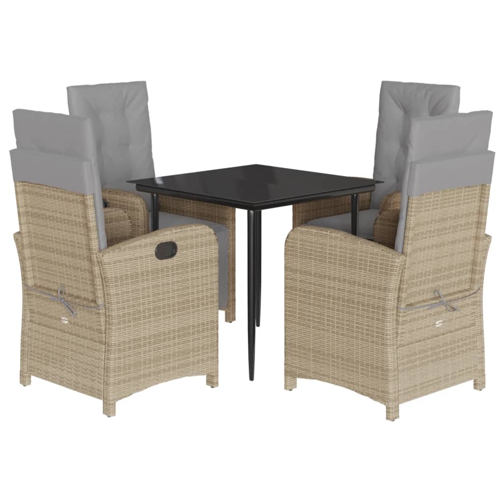 5-dijelni vrtni blagovaonski set od poliratana s jastucima bež 80 cm table length