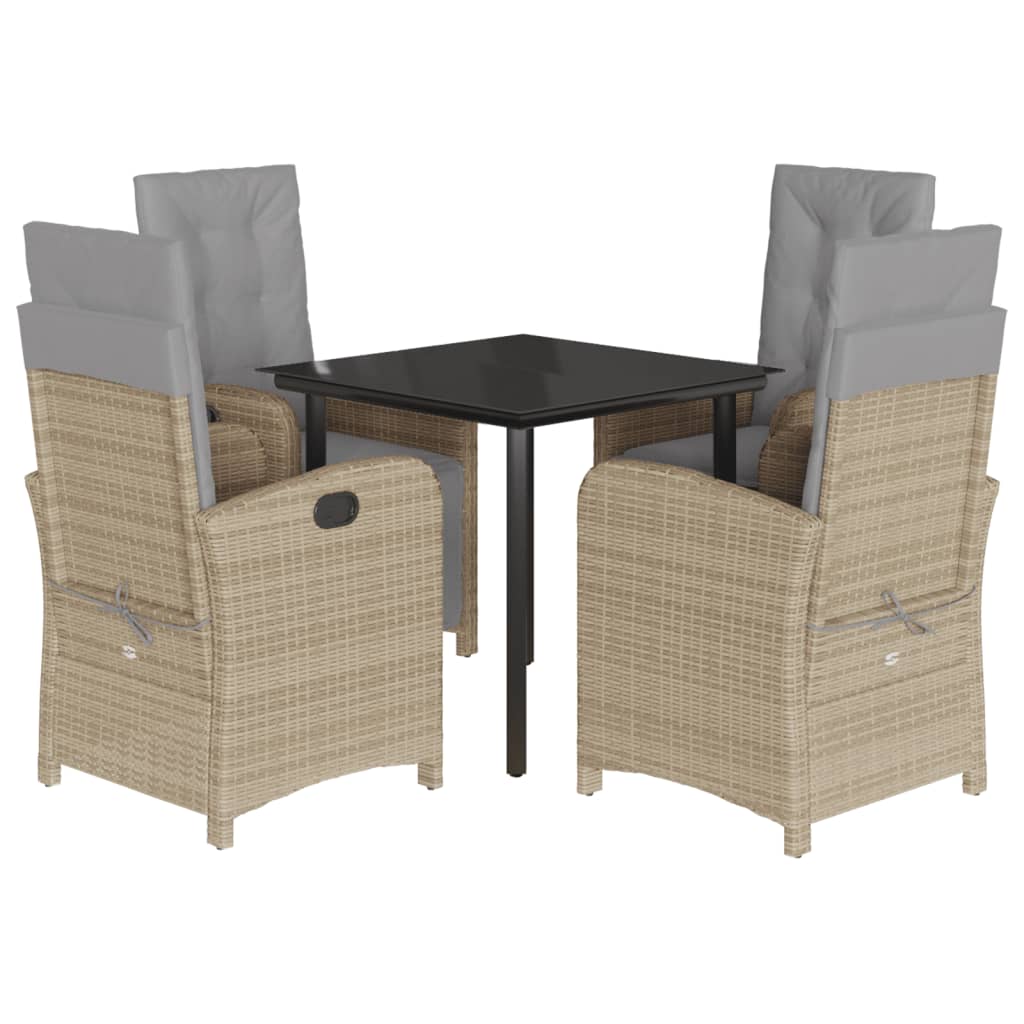5-dijelni vrtni blagovaonski set od poliratana s jastucima bež 80 cm table length