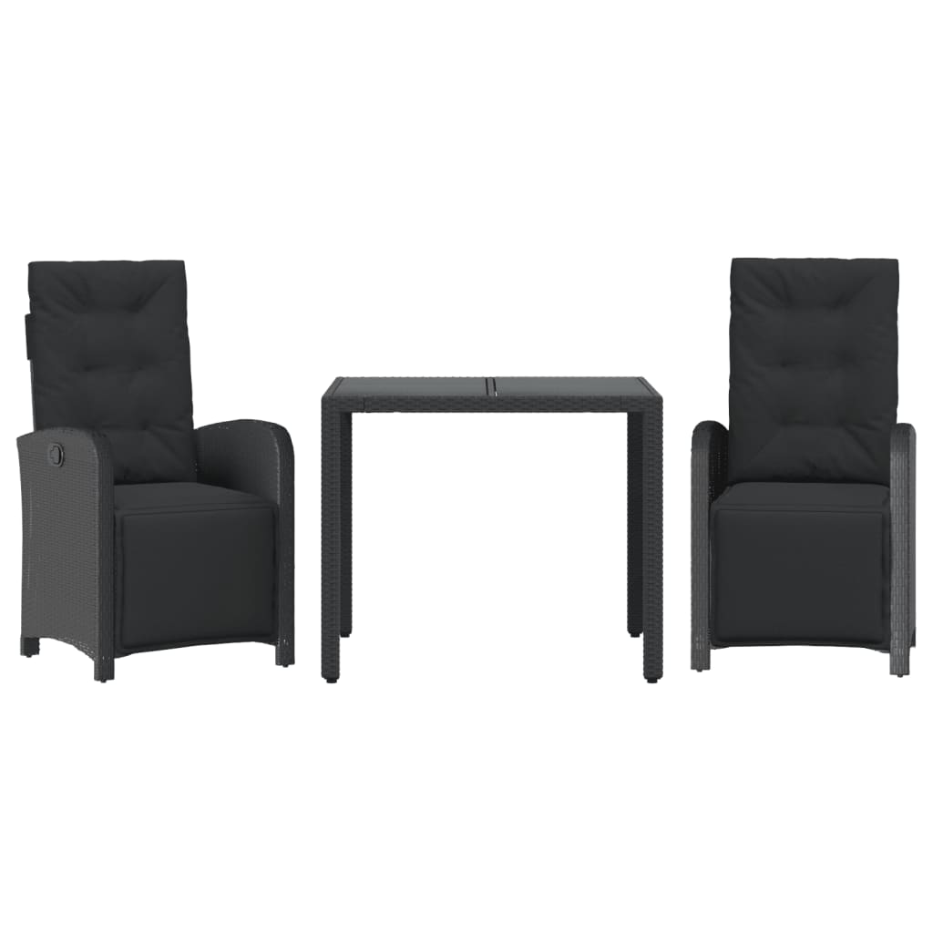 3-dijelni bistro set s jastucima crni od poliratana Crna Dužina stola 90 cm