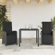 3-dijelni bistro set s jastucima crni od poliratana Crna Dužina stola 90 cm