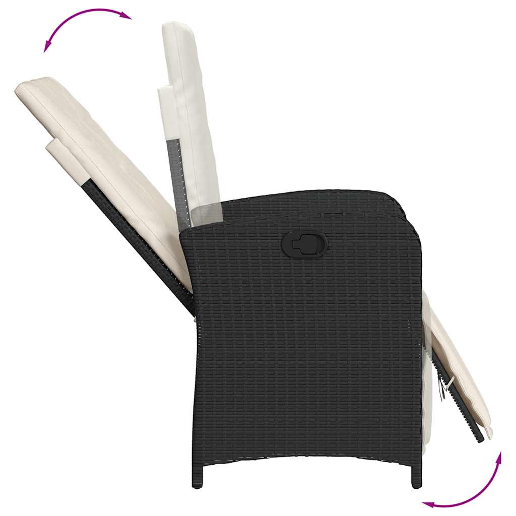 3-dijelni bistro set s jastucima crni od poliratana Crna Dužina stola 90 cm