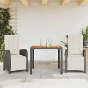 3-dijelni bistro set s jastucima crni od poliratana Crna Dužina stola 90 cm