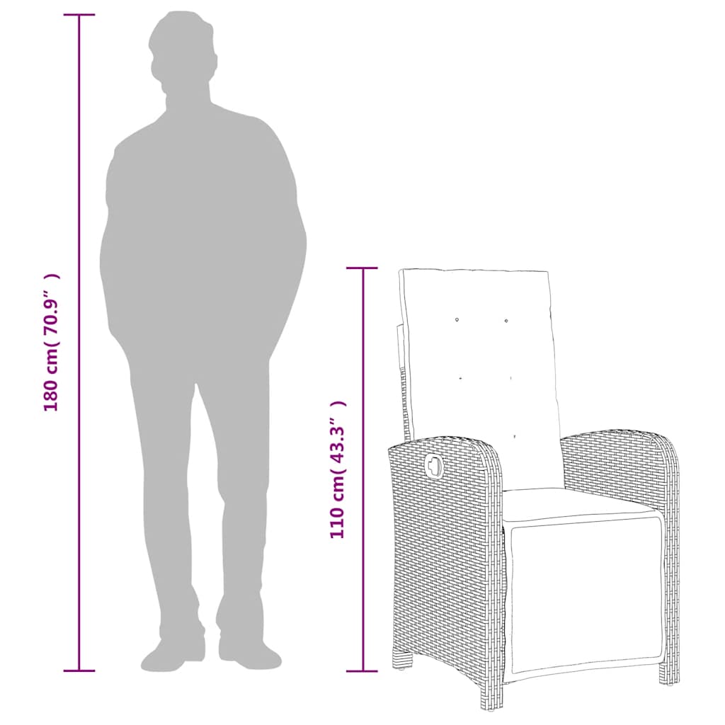 9-dijelni vrtni blagovaonski set s jastucima crni od poliratana Crna Dužina stola 190 cm