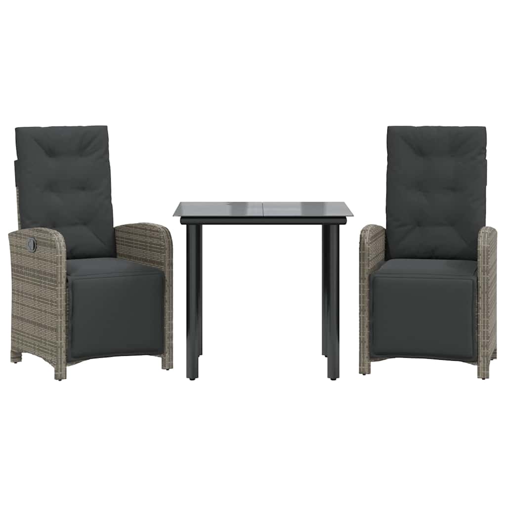 3-dijelni bistro set od poliratana s jastucima sivi Siva Dužina stola 80 cm