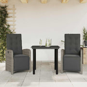 3-dijelni bistro set od poliratana s jastucima sivi Siva Dužina stola 80 cm