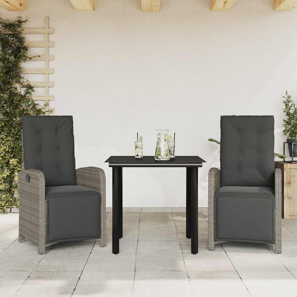 3-dijelni bistro set od poliratana s jastucima sivi Siva Dužina stola 80 cm