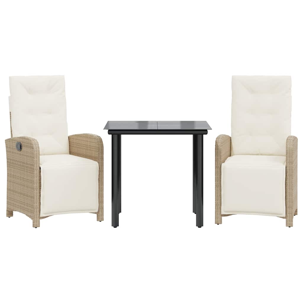 3-dijelni bistro set s jastucima bež od poliratana Dužina stola 80 cm