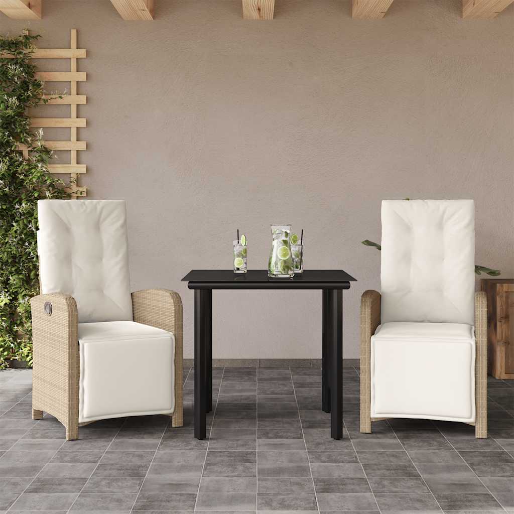 3-dijelni bistro set s jastucima bež od poliratana Dužina stola 80 cm