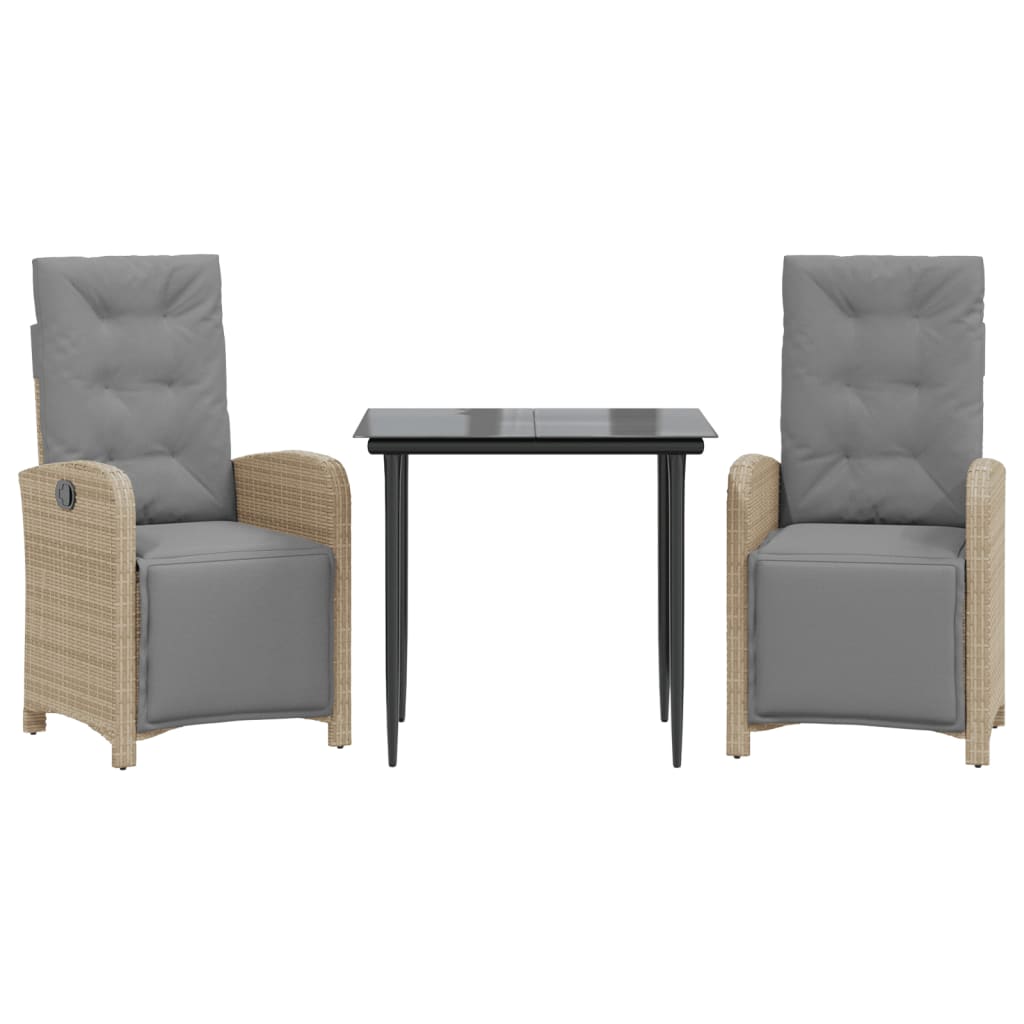 3-dijelni bistro set s jastucima svjetlosivi od poliratana Siva Dužina stola 80 cm