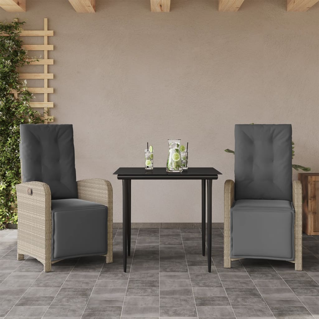 3-dijelni bistro set s jastucima svjetlosivi od poliratana Siva Dužina stola 80 cm