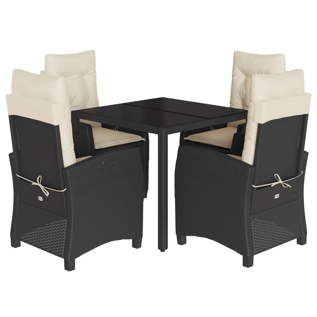 5-dijelni vrtni blagovaonski set s jastucima od poliratana crni Crna 90 cm table length