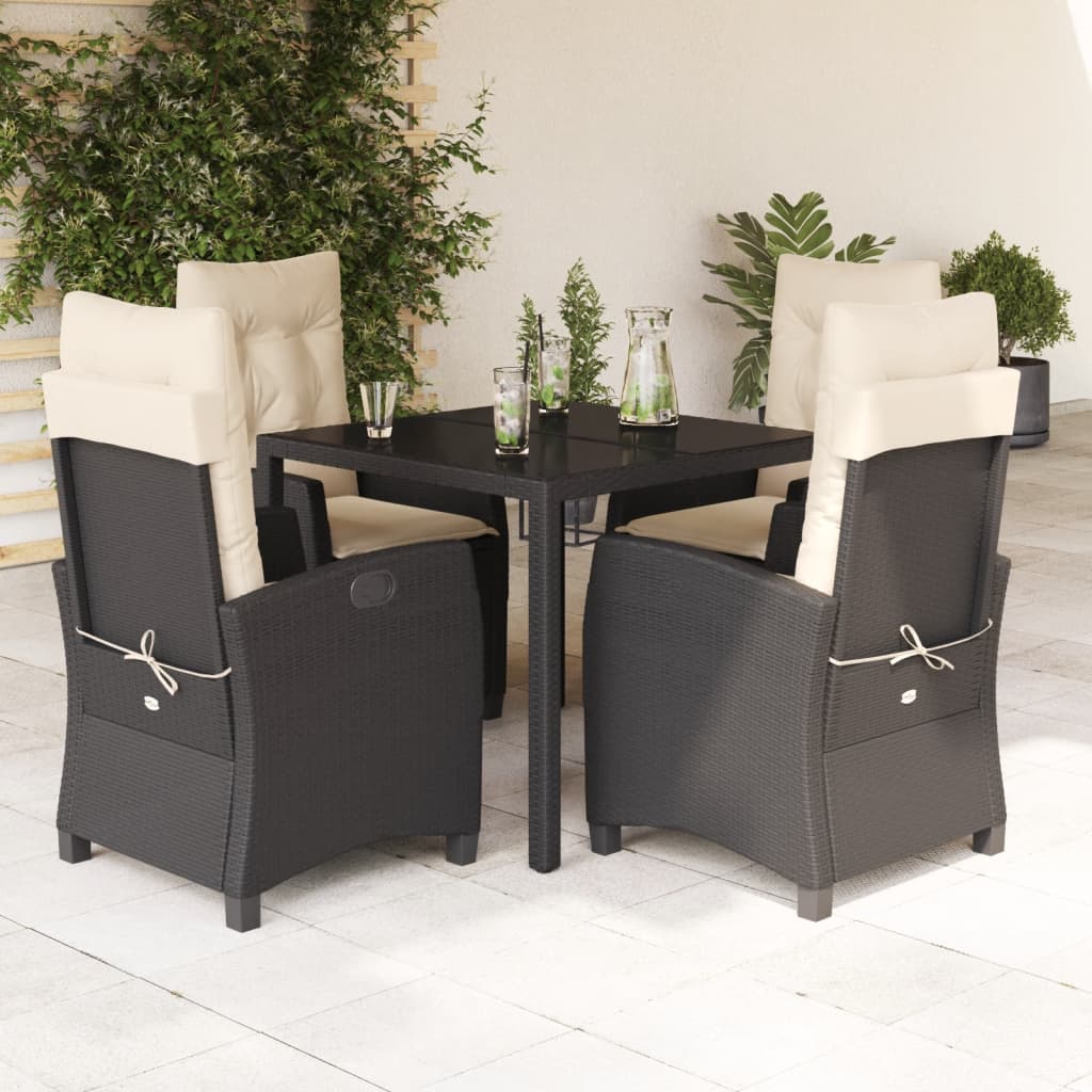 5-dijelni vrtni blagovaonski set s jastucima od poliratana crni Crna 90 cm table length