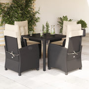 5-dijelni vrtni blagovaonski set s jastucima od poliratana crni Crna 90 cm table length