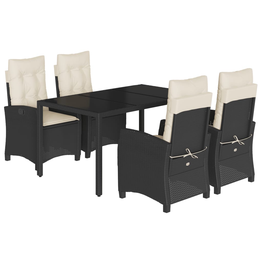5-dijelni vrtni blagovaonski set s jastucima od poliratana crni Crna 150 cm table length