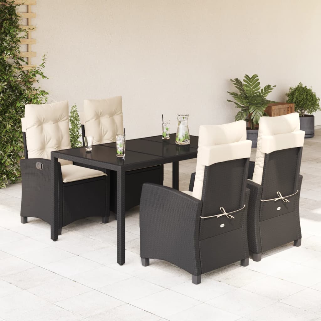 5-dijelni vrtni blagovaonski set s jastucima od poliratana crni Crna 150 cm table length