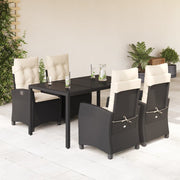 5-dijelni vrtni blagovaonski set s jastucima od poliratana crni Crna 150 cm table length