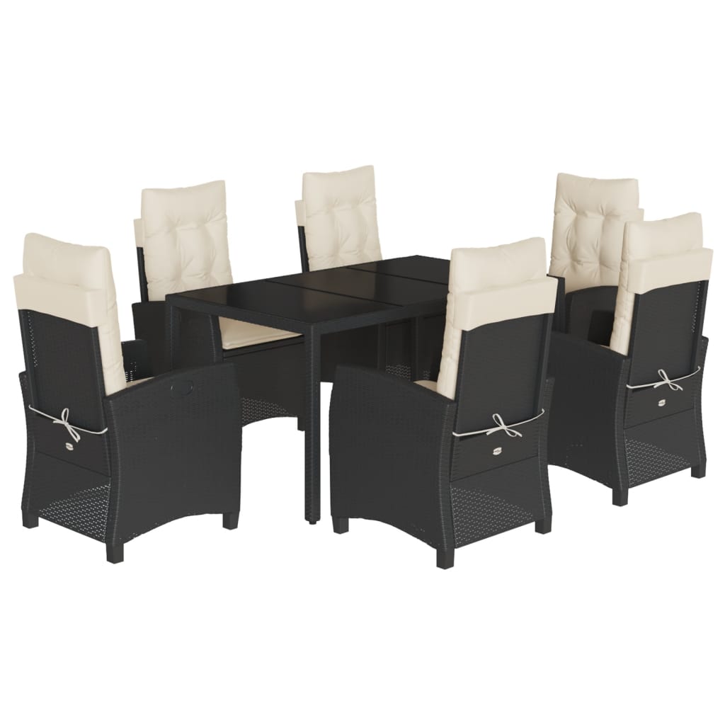 7-dijelni vrtni blagovaonski set s jastucima crni od poliratana Crna 150 cm table length