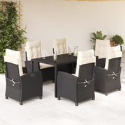 7-dijelni vrtni blagovaonski set s jastucima crni od poliratana Crna 150 cm table length