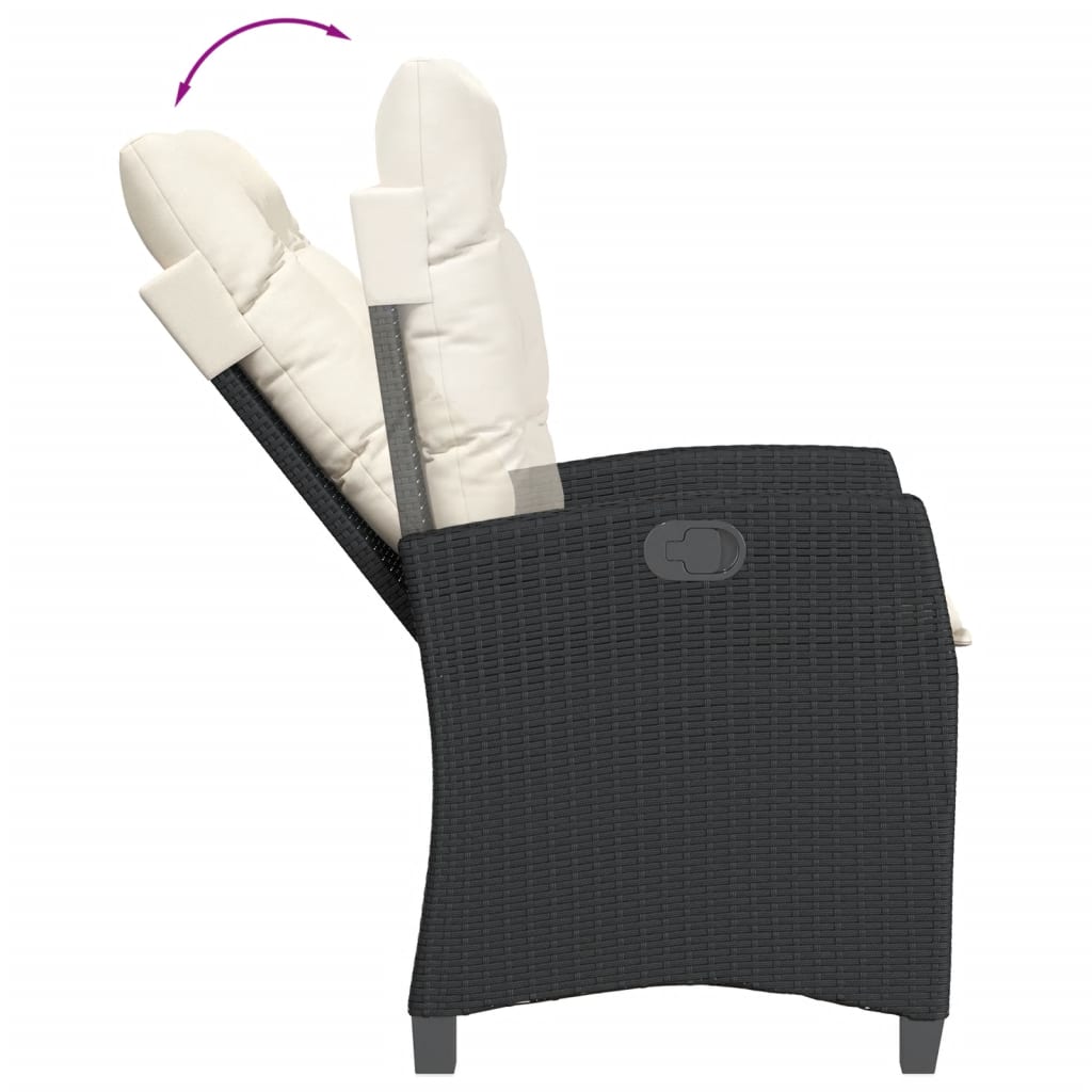 9-dijelni vrtni blagovaonski set s jastucima crni od poliratana Crna 190 cm table length