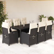 9-dijelni vrtni blagovaonski set s jastucima crni od poliratana Crna 190 cm table length