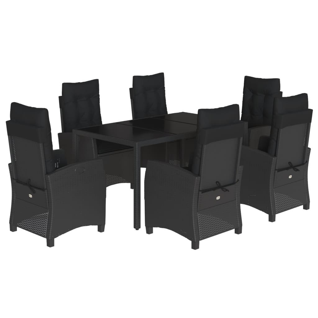 7-dijelni vrtni blagovaonski set s jastucima crni od poliratana Crna 150 cm table length
