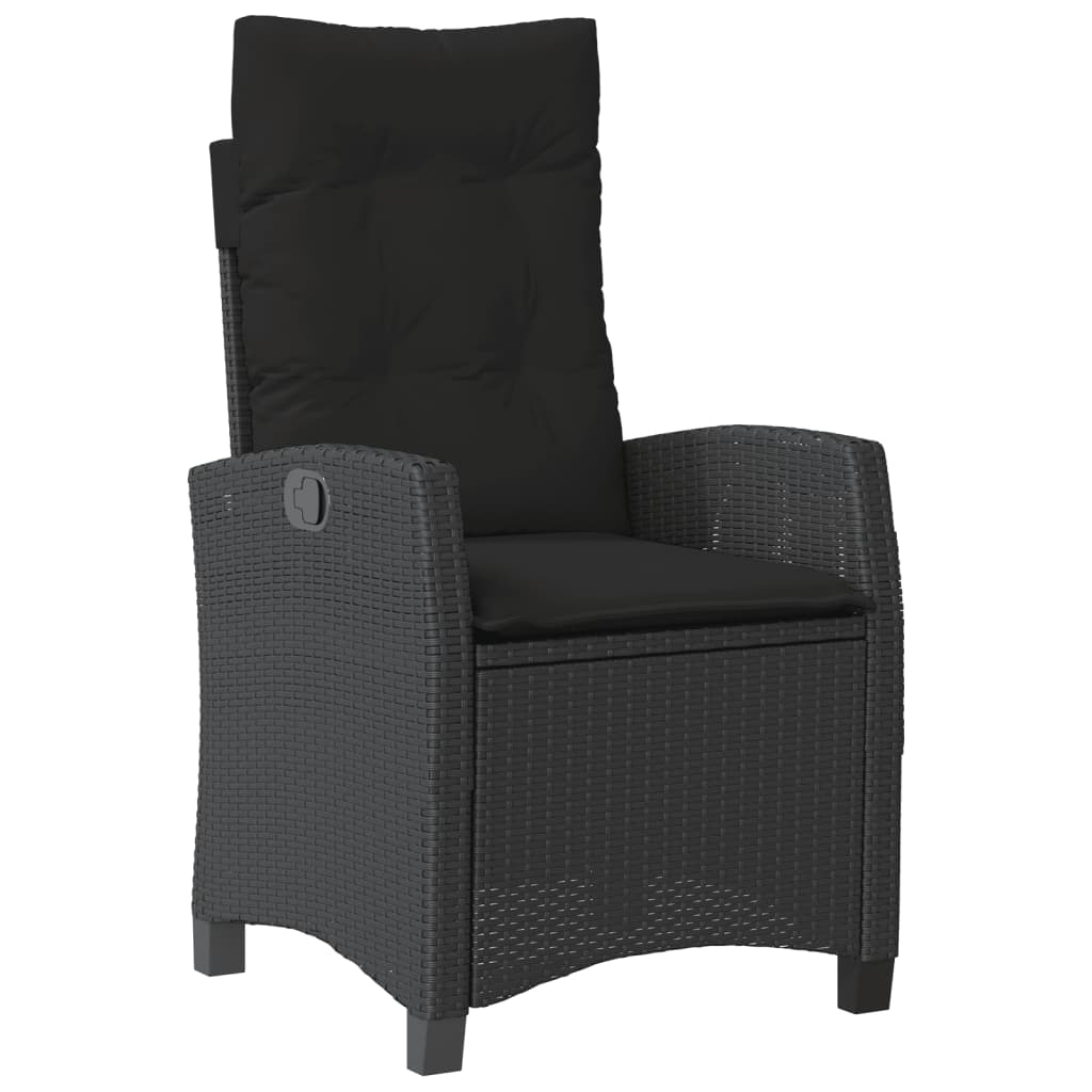 7-dijelni vrtni blagovaonski set s jastucima crni od poliratana Crna 150 cm table length