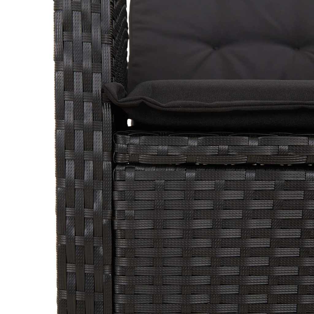 7-dijelni vrtni blagovaonski set s jastucima crni od poliratana Crna 150 cm table length
