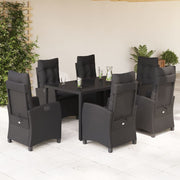 7-dijelni vrtni blagovaonski set s jastucima crni od poliratana Crna 150 cm table length