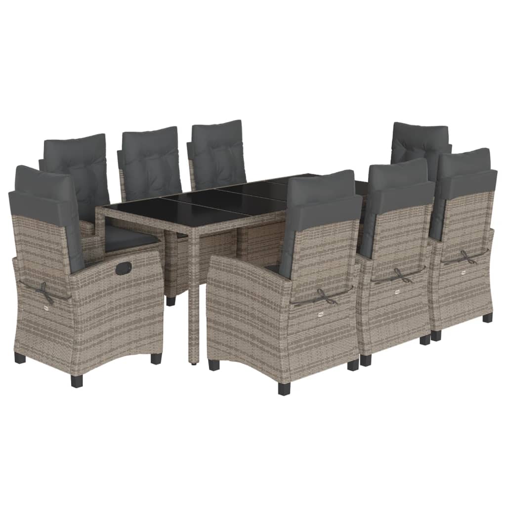 9-dijelni vrtni blagovaonski set sivi od poliratana Siva 190 cm table length