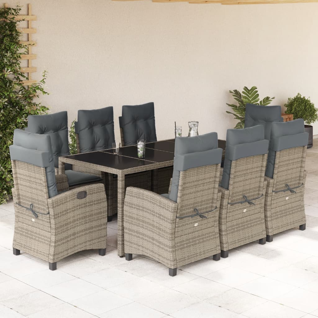 9-dijelni vrtni blagovaonski set sivi od poliratana Siva 190 cm table length
