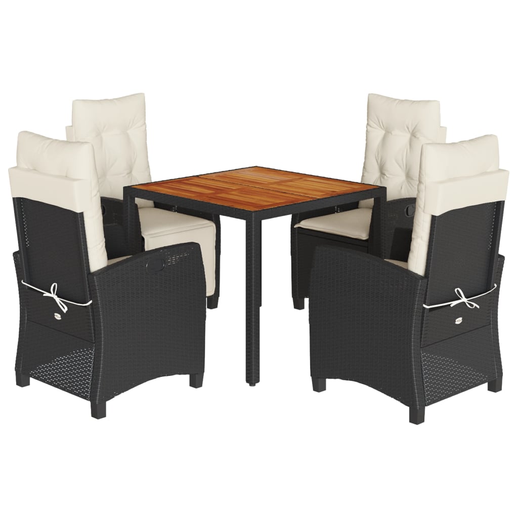 5-dijelni vrtni blagovaonski set s jastucima od poliratana crni Crna 90 cm table length
