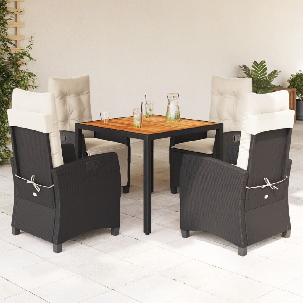 5-dijelni vrtni blagovaonski set s jastucima od poliratana crni Crna 90 cm table length