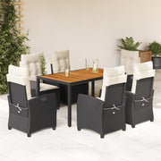 7-dijelni vrtni blagovaonski set s jastucima crni od poliratana Crna 150 cm table length