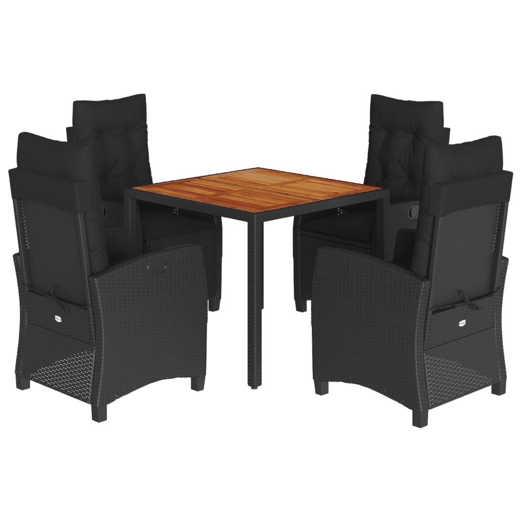5-dijelni vrtni blagovaonski set s jastucima od poliratana crni Crna 90 cm table length