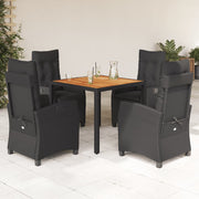5-dijelni vrtni blagovaonski set s jastucima od poliratana crni Crna 90 cm table length