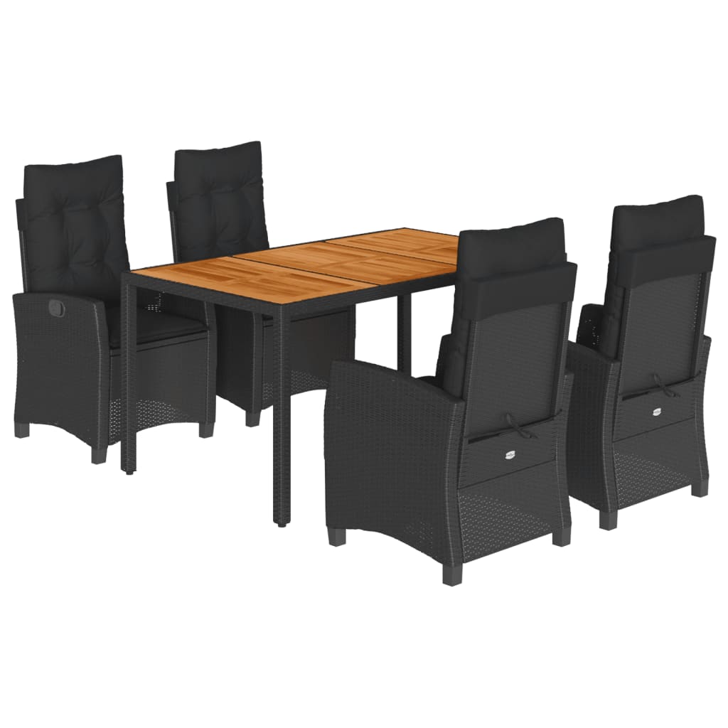 5-dijelni vrtni blagovaonski set s jastucima od poliratana crni Crna 150 cm table length
