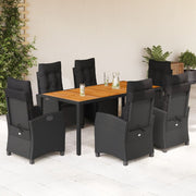7-dijelni vrtni blagovaonski set s jastucima crni od poliratana Crna 190 cm table length