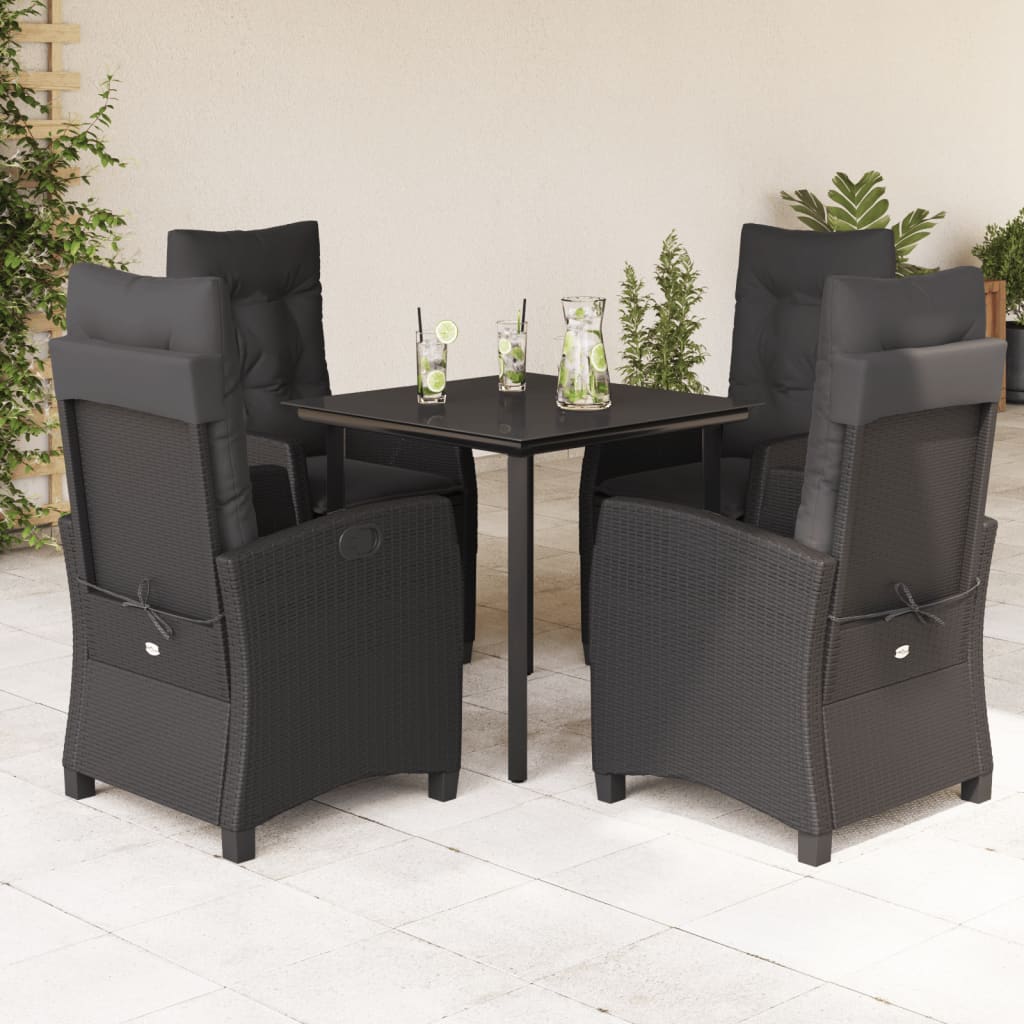 5-dijelni vrtni blagovaonski set s jastucima od poliratana crni Crna Dužina stola 80 cm