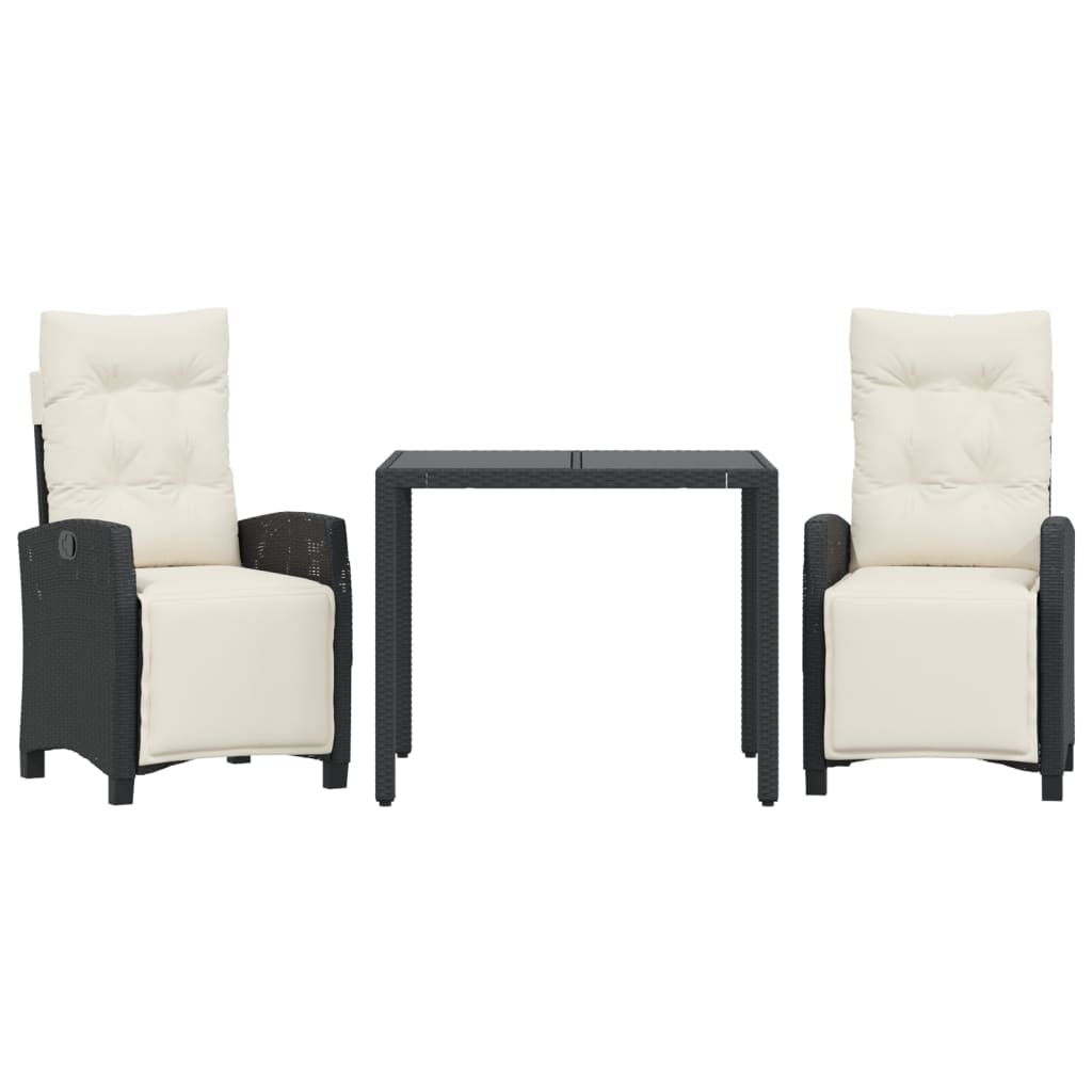 3-dijelni vrtni blagovaonski set s jastucima od poliratana crni Crna 90 cm table length