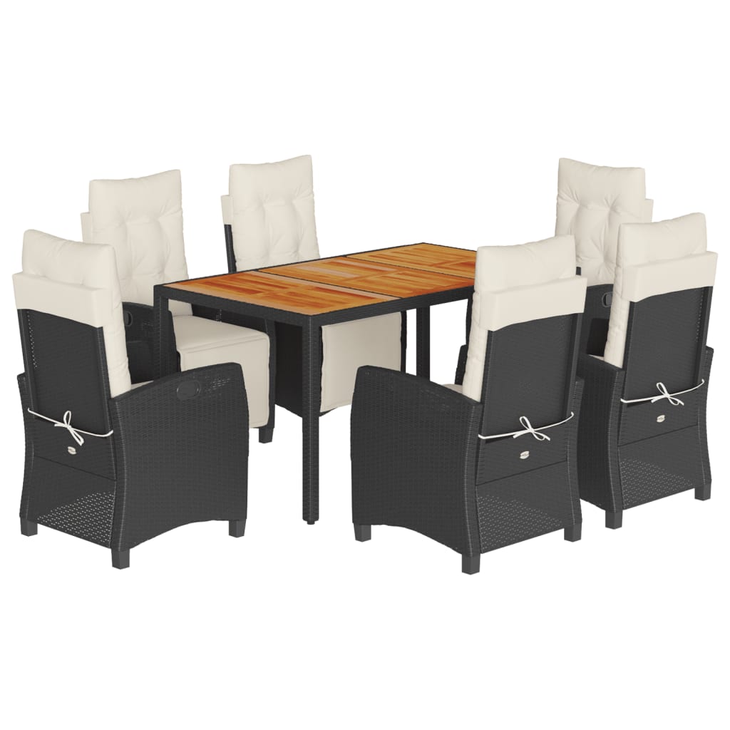 7-dijelni vrtni blagovaonski set s jastucima crni od poliratana Crna 150 cm table length
