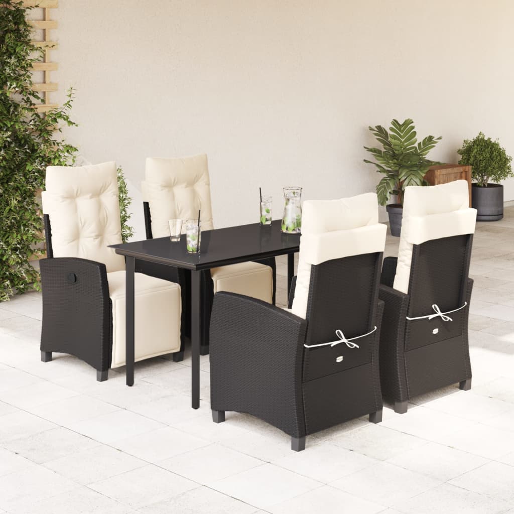 5-dijelni vrtni blagovaonski set s jastucima od poliratana crni Crna 140 cm table length