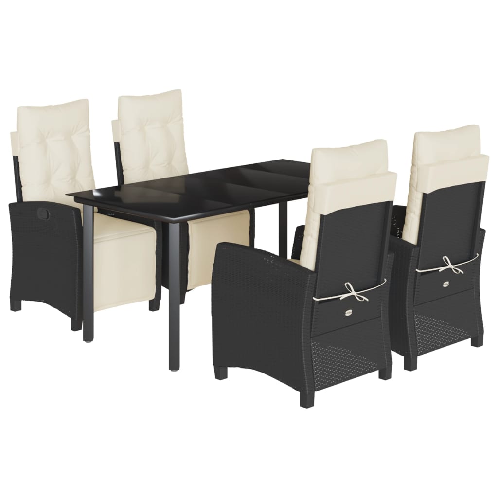 5-dijelni vrtni blagovaonski set s jastucima od poliratana crni Crna 160 cm table length