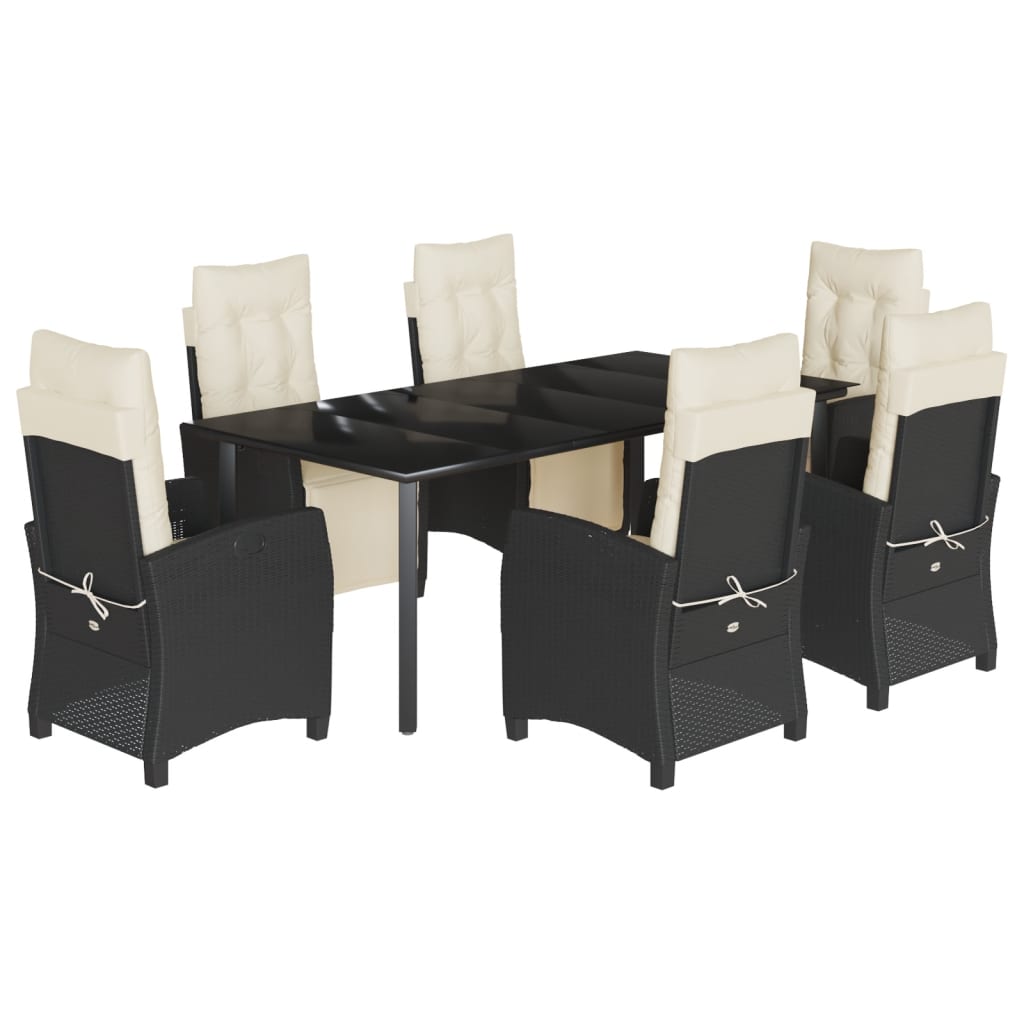 7-dijelni vrtni blagovaonski set s jastucima crni od poliratana Crna 200 cm table length