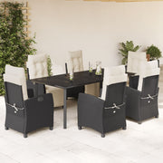 7-dijelni vrtni blagovaonski set s jastucima crni od poliratana Crna 200 cm table length