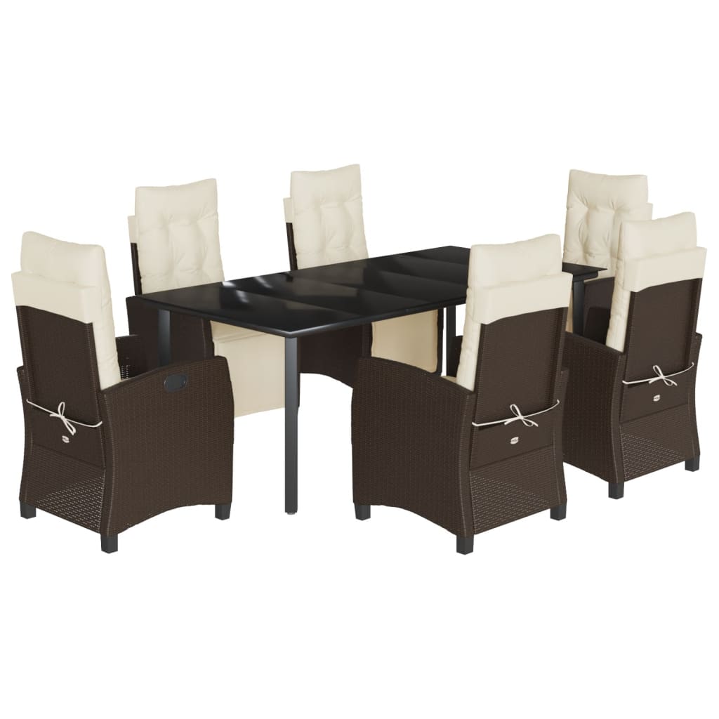 7-dijelni vrtni blagovaonski set s jastucima poliratan smeđi Smeđa 200 cm table length