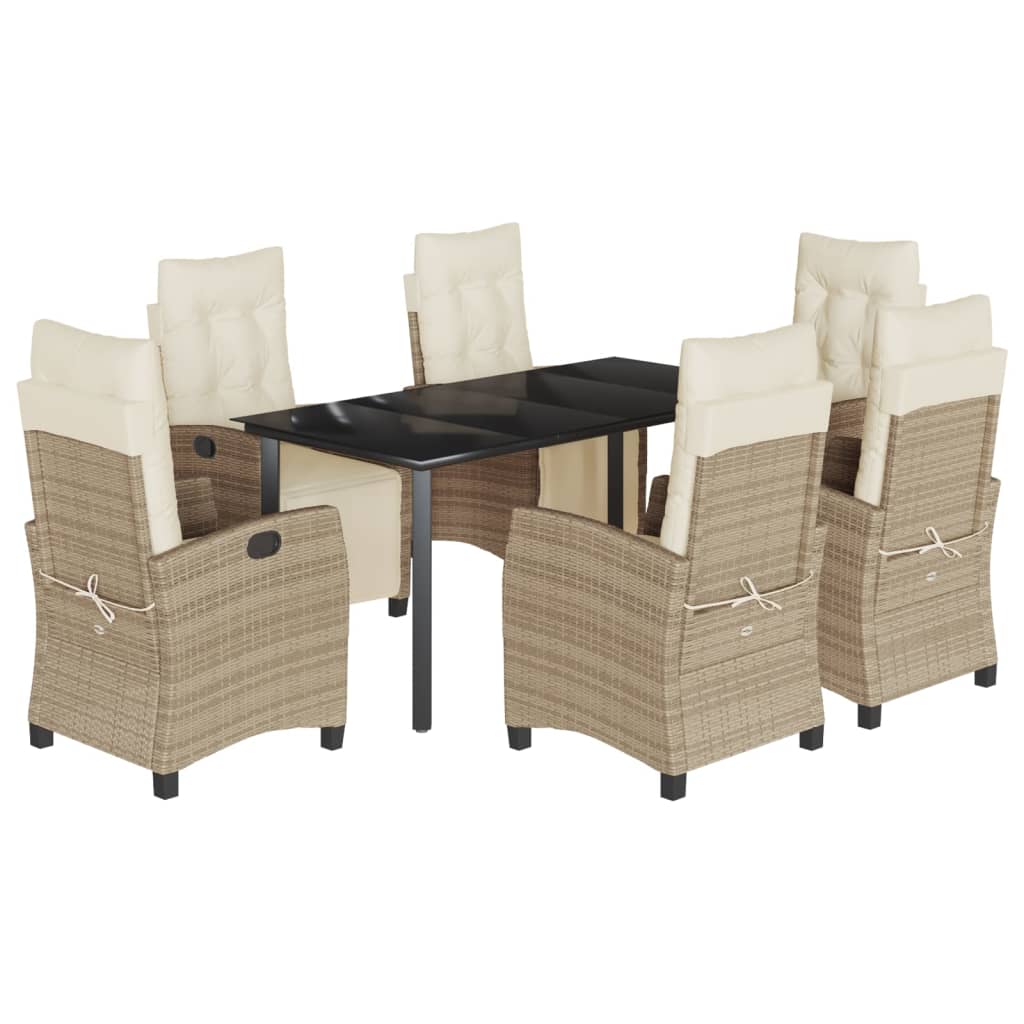 7-dijelni vrtni blagovaonski set od poliratana s jastucima bež 160 cm table length