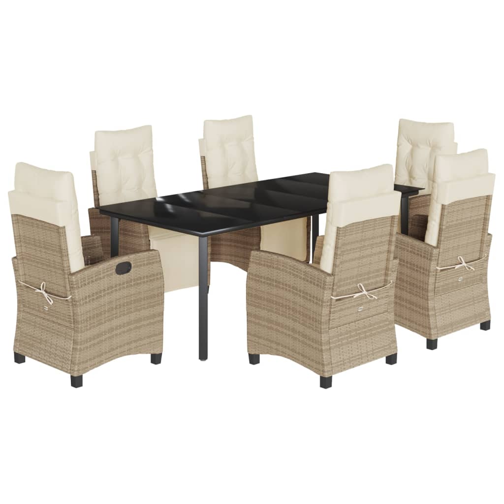 7-dijelni vrtni blagovaonski set od poliratana s jastucima bež 200 cm table length