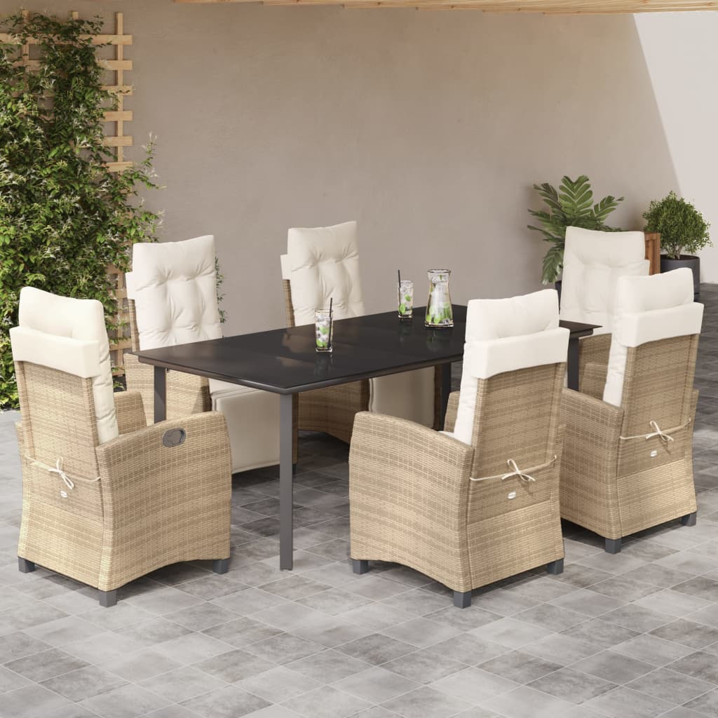 7-dijelni vrtni blagovaonski set od poliratana s jastucima bež 200 cm table length
