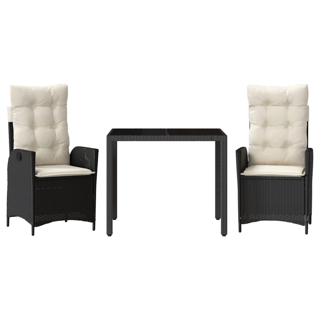 3-dijelni vrtni blagovaonski set s jastucima od poliratana crni Crna 90 cm table length